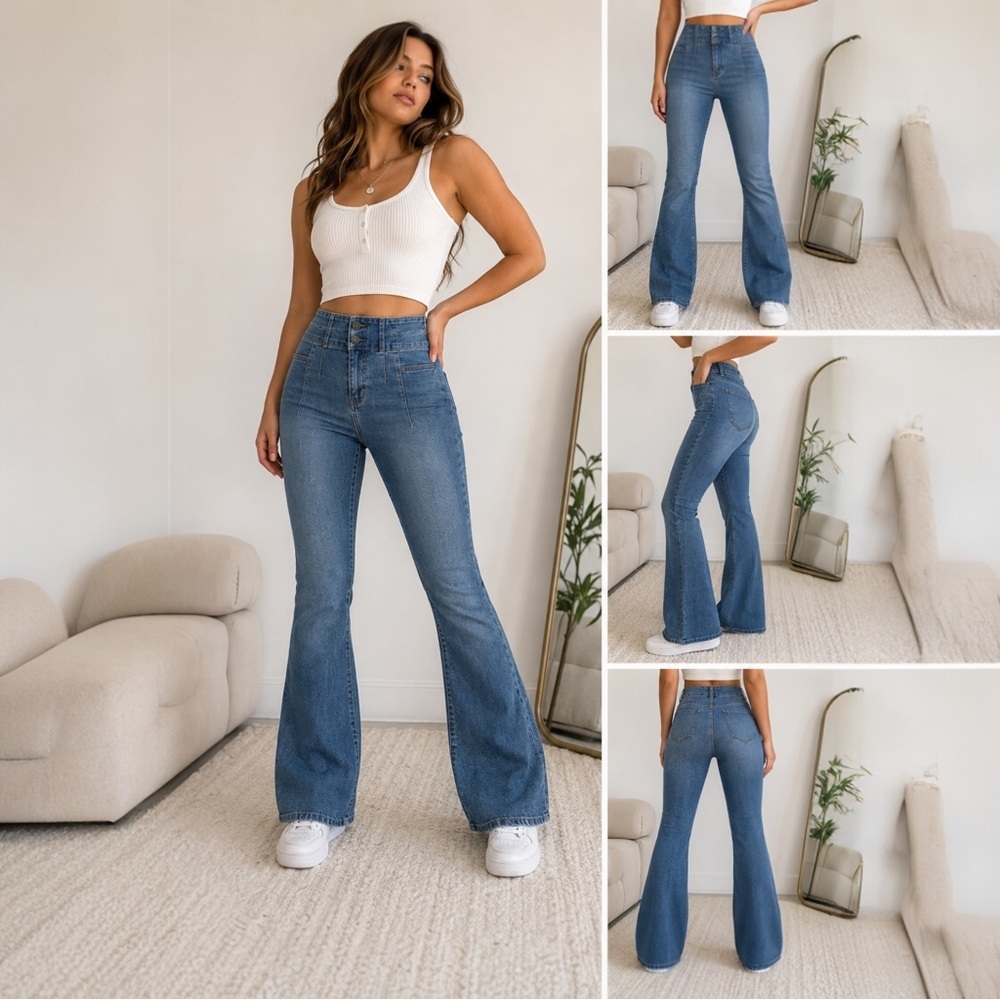 No Boundaries Juniors Size 19 Flare Jeans Medium Wash Stretch Y2K Denim